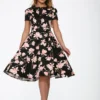 Black & Pink Floral Swing Dress