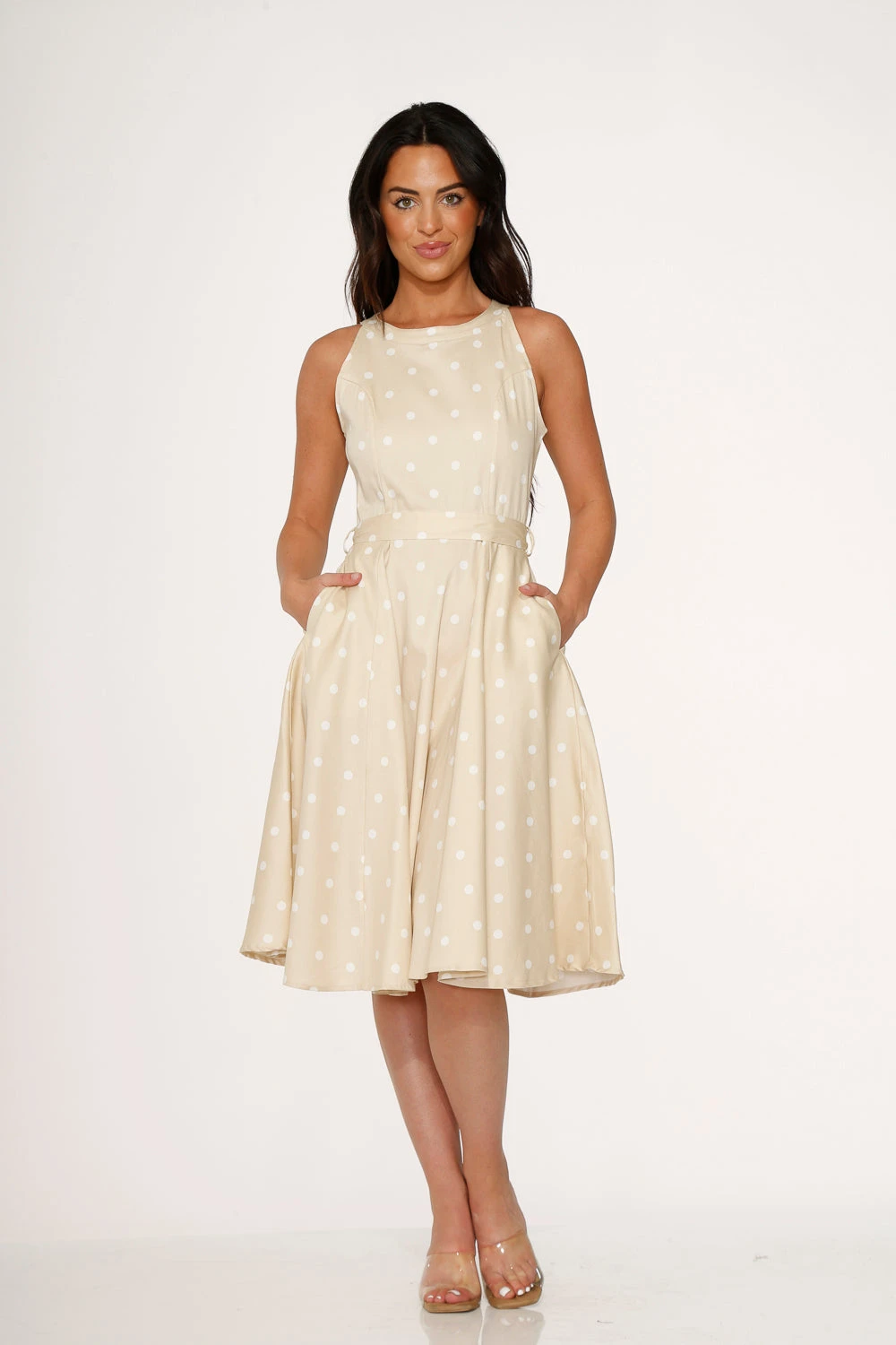 Beige & White Polka Dot Swing Dress 2 Beige & White Polka Dot Swing Dress - Image 2