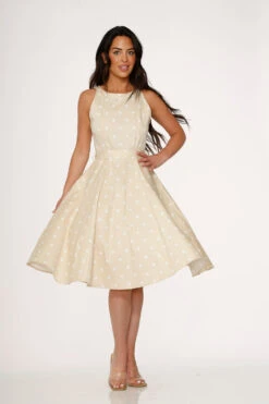 Beige & White Polka Dot Swing Dress 11 Beige & White Polka Dot Swing Dress -Molly Bracken Clothing Shop 21920 Beige White Polka Dot Dress 10