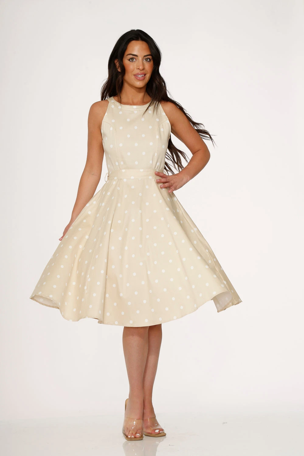 Beige & White Polka Dot Swing Dress 6 Beige & White Polka Dot Swing Dress - Image 6