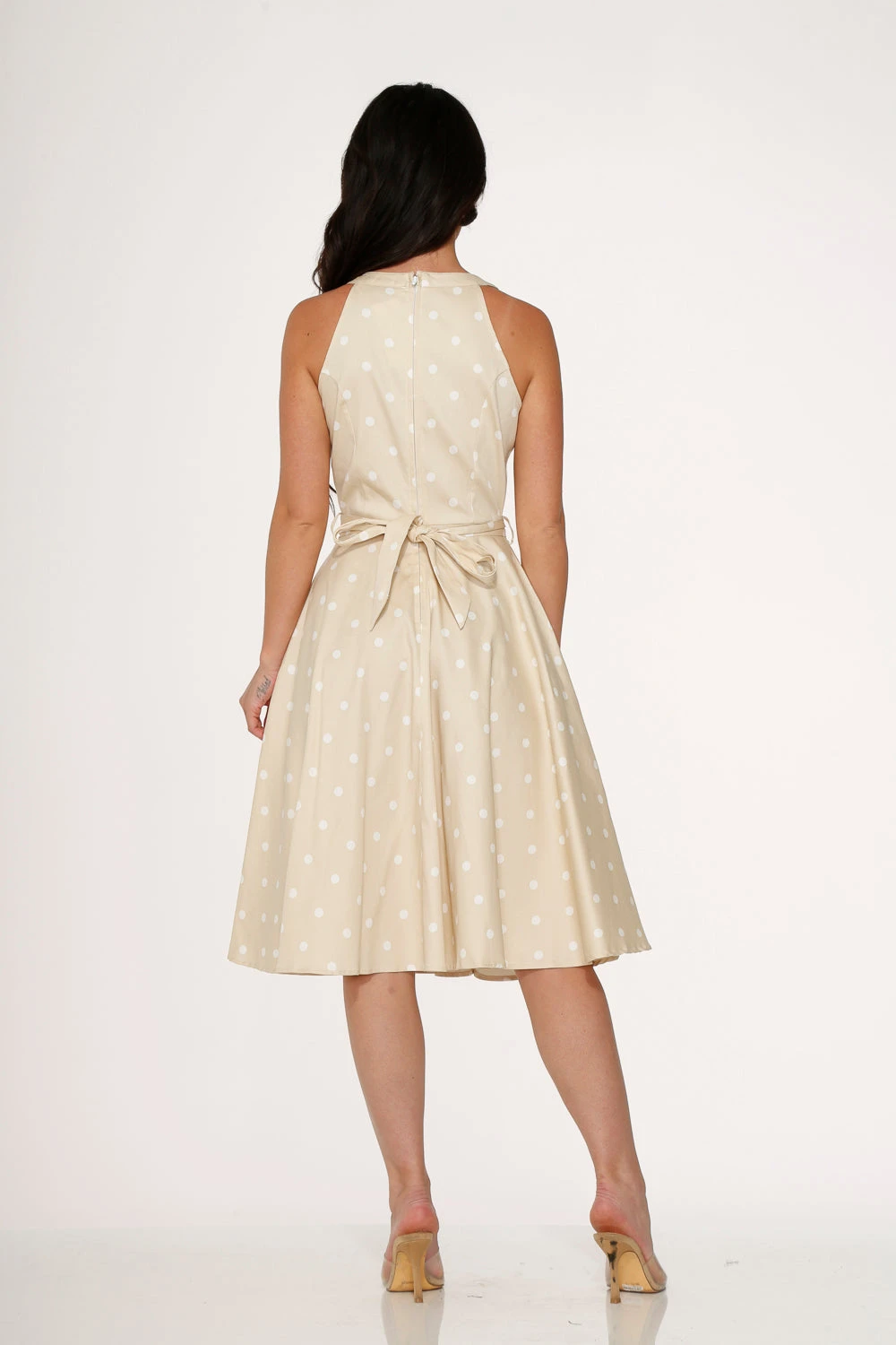 Beige & White Polka Dot Swing Dress 5 Beige & White Polka Dot Swing Dress - Image 5