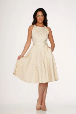 Beige & White Polka Dot Swing Dress