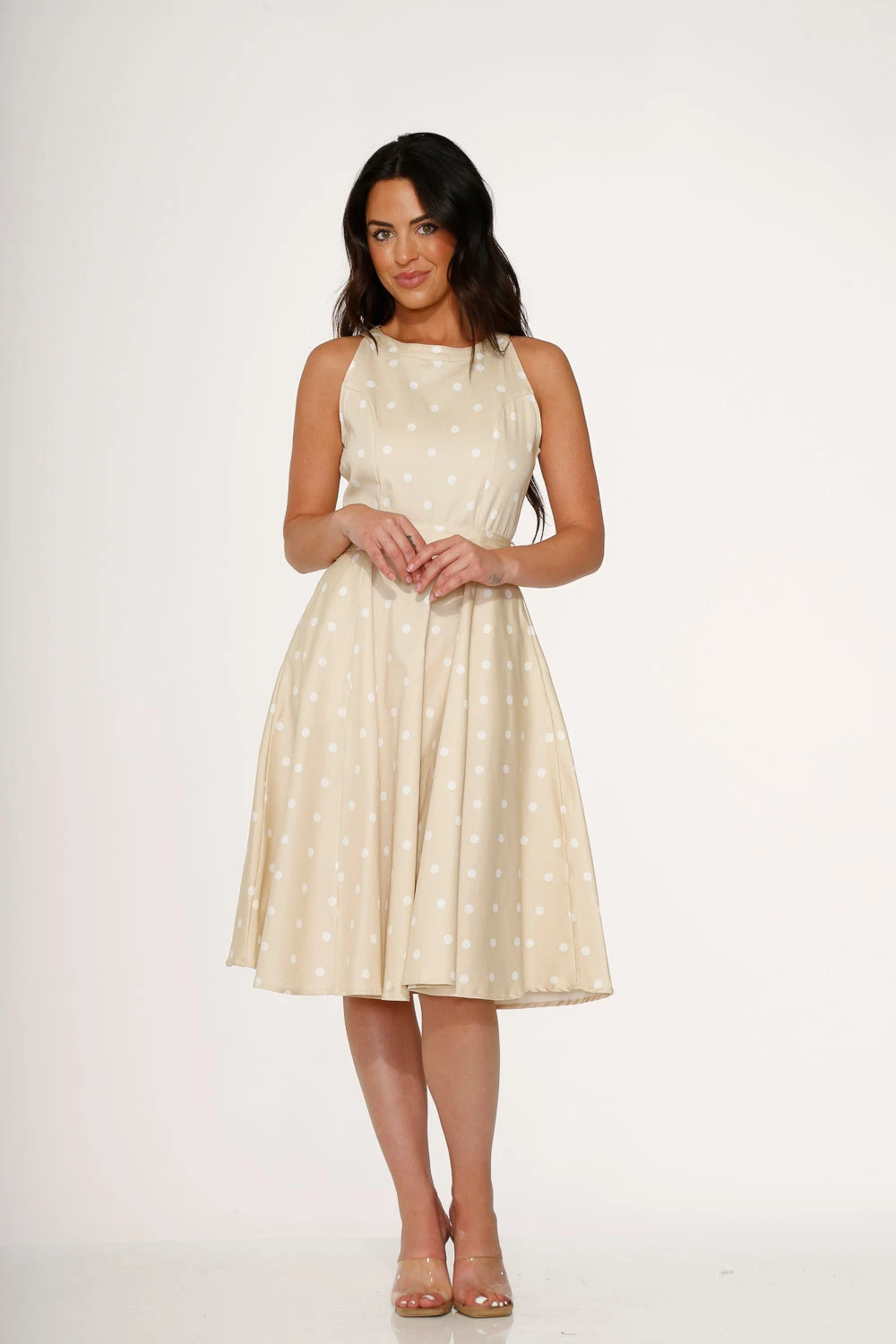 Beige & White Polka Dot Swing Dress 4 Beige & White Polka Dot Swing Dress - Image 4