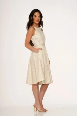 Beige & White Polka Dot Swing Dress 8 Beige & White Polka Dot Swing Dress -Molly Bracken Clothing Shop 21920 Beige White Polka Dot Dress 7