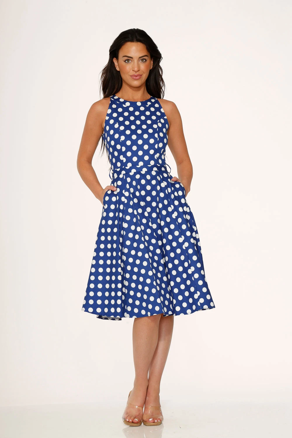 Blue Polka Dot Swing Dress 2 Blue Polka Dot Swing Dress - Image 2