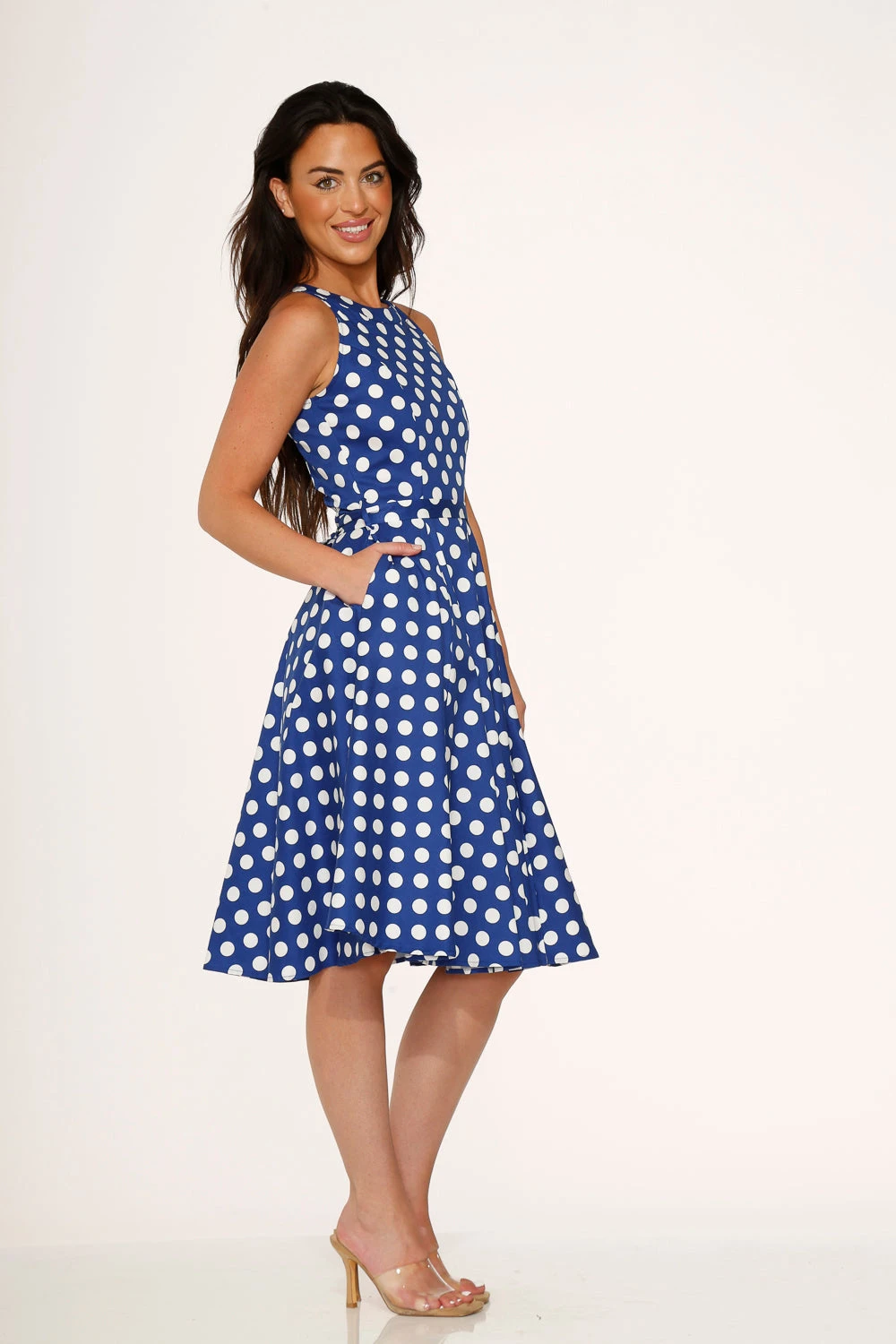 Blue Polka Dot Swing Dress 3 Blue Polka Dot Swing Dress - Image 3