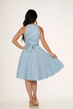 Light Blue White Polka Dot Swing Dress -Molly Bracken Clothing Shop 21922 Light Blue White Dot Dress 14