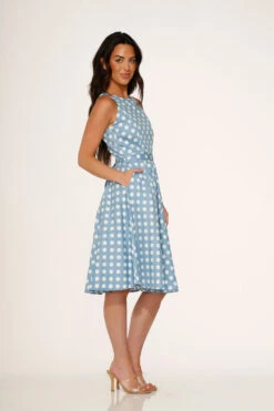 Light Blue White Polka Dot Swing Dress -Molly Bracken Clothing Shop 21922 Light Blue White Dot Dress 7