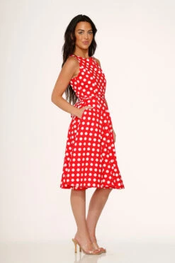 Red Polka Dot Swing Dress -Molly Bracken Clothing Shop 21924 Red White Polka Dot Dress 5