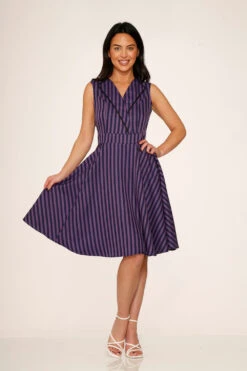 Black & Purple Stripe Swing Dress