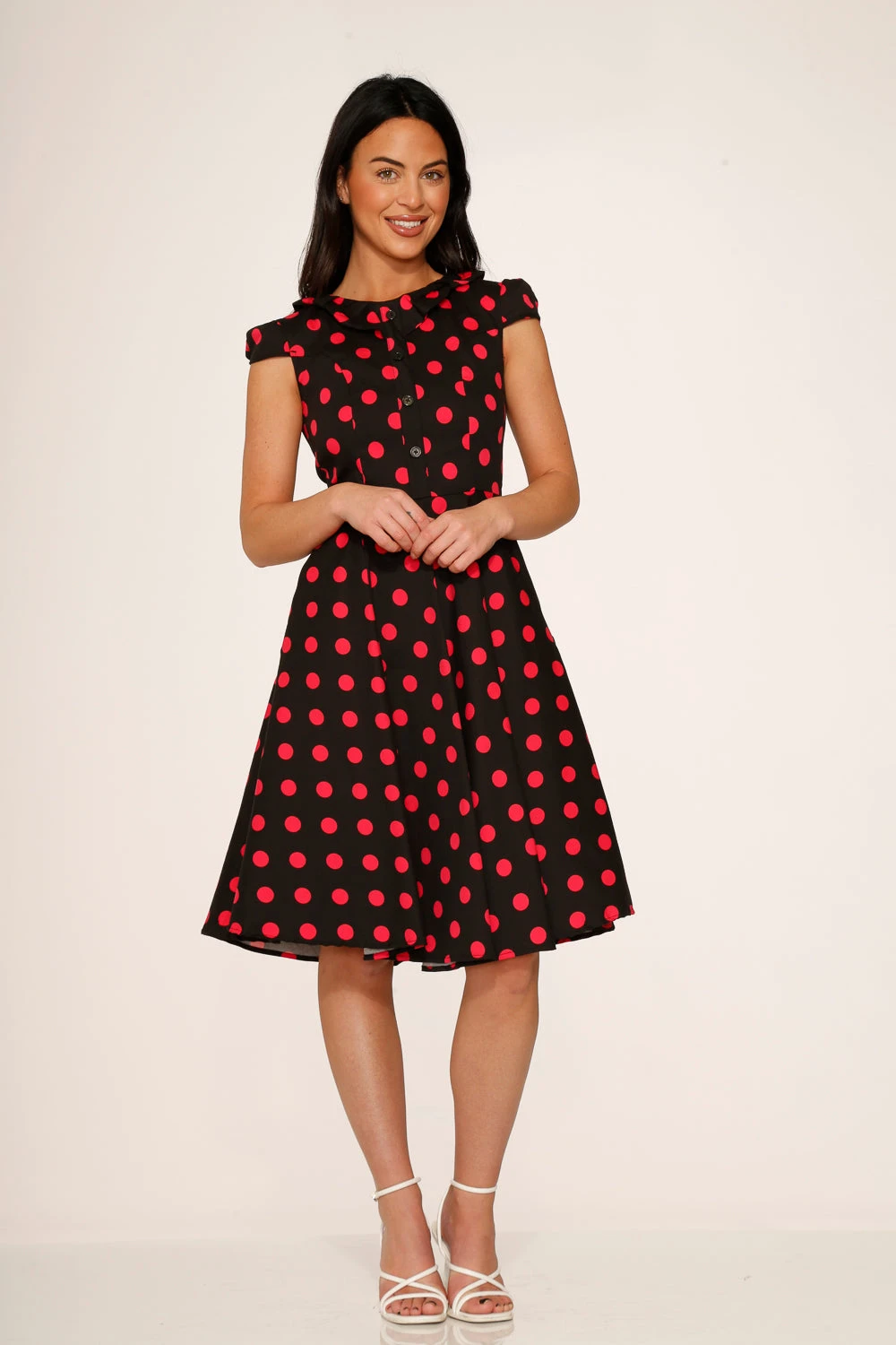 Black & Pink Polka Dot Swing Dress 3 Black & Pink Polka Dot Swing Dress - Image 3