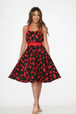 Black & Red Cherry Halter Dress
