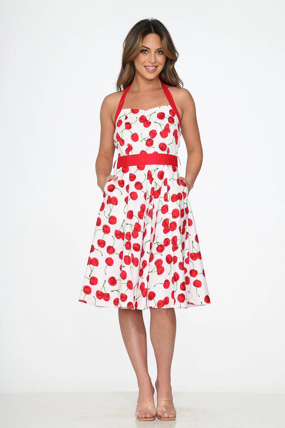 White Red Cherry Halter Swing Dress 2 White Red Cherry Halter Swing Dress - Image 2