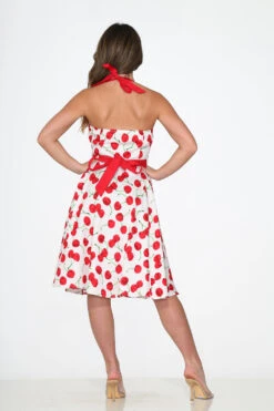 White Red Cherry Halter Swing Dress 12 White Red Cherry Halter Swing Dress -Molly Bracken Clothing Shop 22111 White Red Cherry Halter Dress 15
