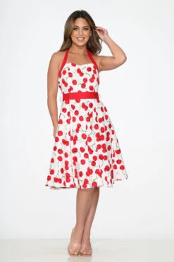 White Red Cherry Halter Swing Dress 9 White Red Cherry Halter Swing Dress -Molly Bracken Clothing Shop 22111 White Red Cherry Halter Dress 6