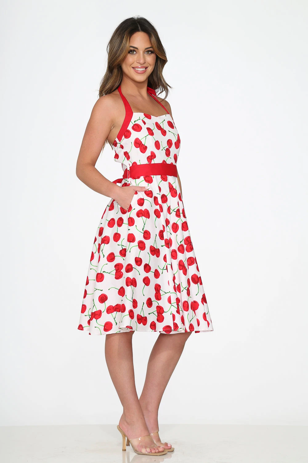 White Red Cherry Halter Swing Dress 5 White Red Cherry Halter Swing Dress - Image 5