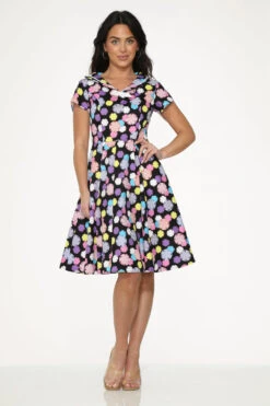Black & Purple Swing Dress -Molly Bracken Clothing Shop 22150 Black Purple Circle Dress 2
