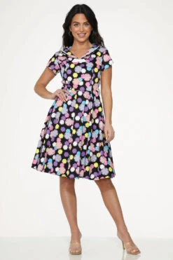 Black & Purple Swing Dress -Molly Bracken Clothing Shop 22150 Black Purple Circle Dress 4