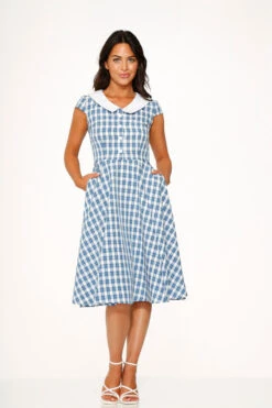 Blue Checker Swing Dress -Molly Bracken Clothing Shop 22530 Blue Gingham Dress 2