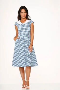 Blue Checker Swing Dress -Molly Bracken Clothing Shop 22530 Blue Gingham Dress 8