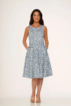 Blue Daisy Floral Swing Dress 9 Blue Daisy Floral Swing Dress -Molly Bracken Clothing Shop 23240 Blue Daisy Floral Dress 1