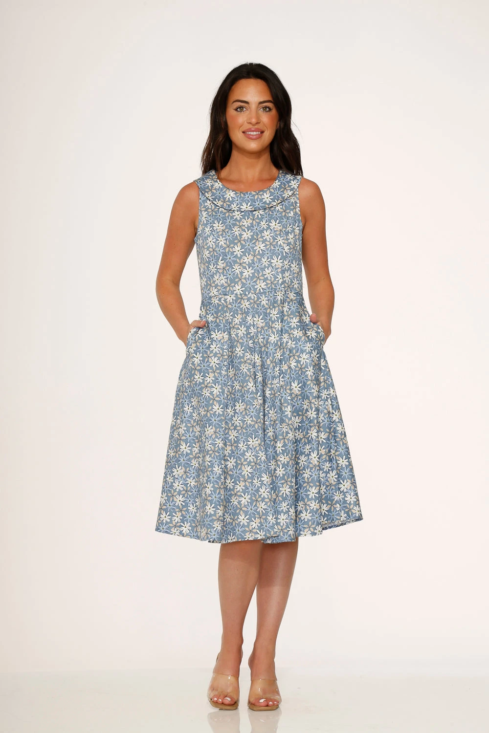Blue Daisy Floral Swing Dress 3 Blue Daisy Floral Swing Dress - Image 3