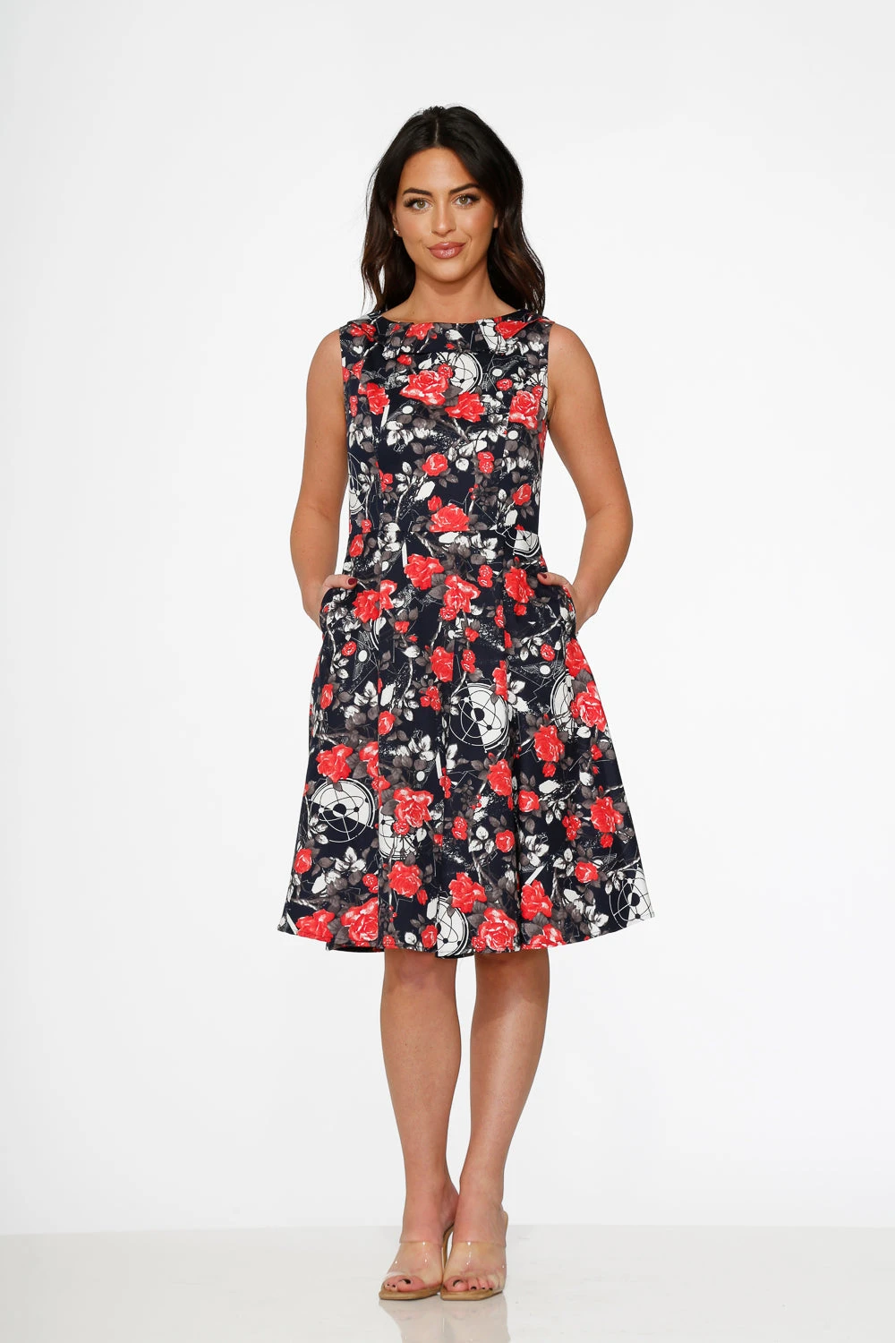 Navy Floral Swing Dress 4 Navy Floral Swing Dress - Image 4