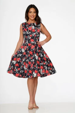 Navy Floral Swing Dress 7 Navy Floral Swing Dress -Molly Bracken Clothing Shop 23350 Navy Red Rose Dress 11