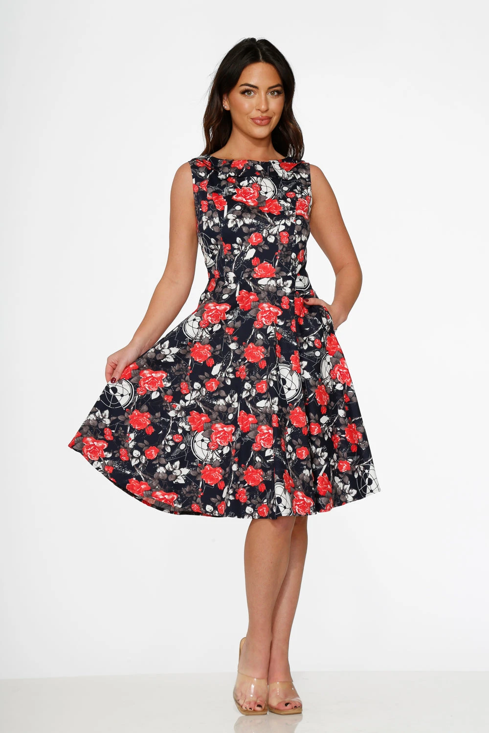 Navy Floral Swing Dress 2 Navy Floral Swing Dress - Image 2