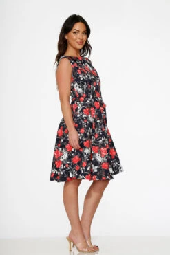 Navy Floral Swing Dress 9 Navy Floral Swing Dress -Molly Bracken Clothing Shop 23350 Navy Red Rose Dress 7