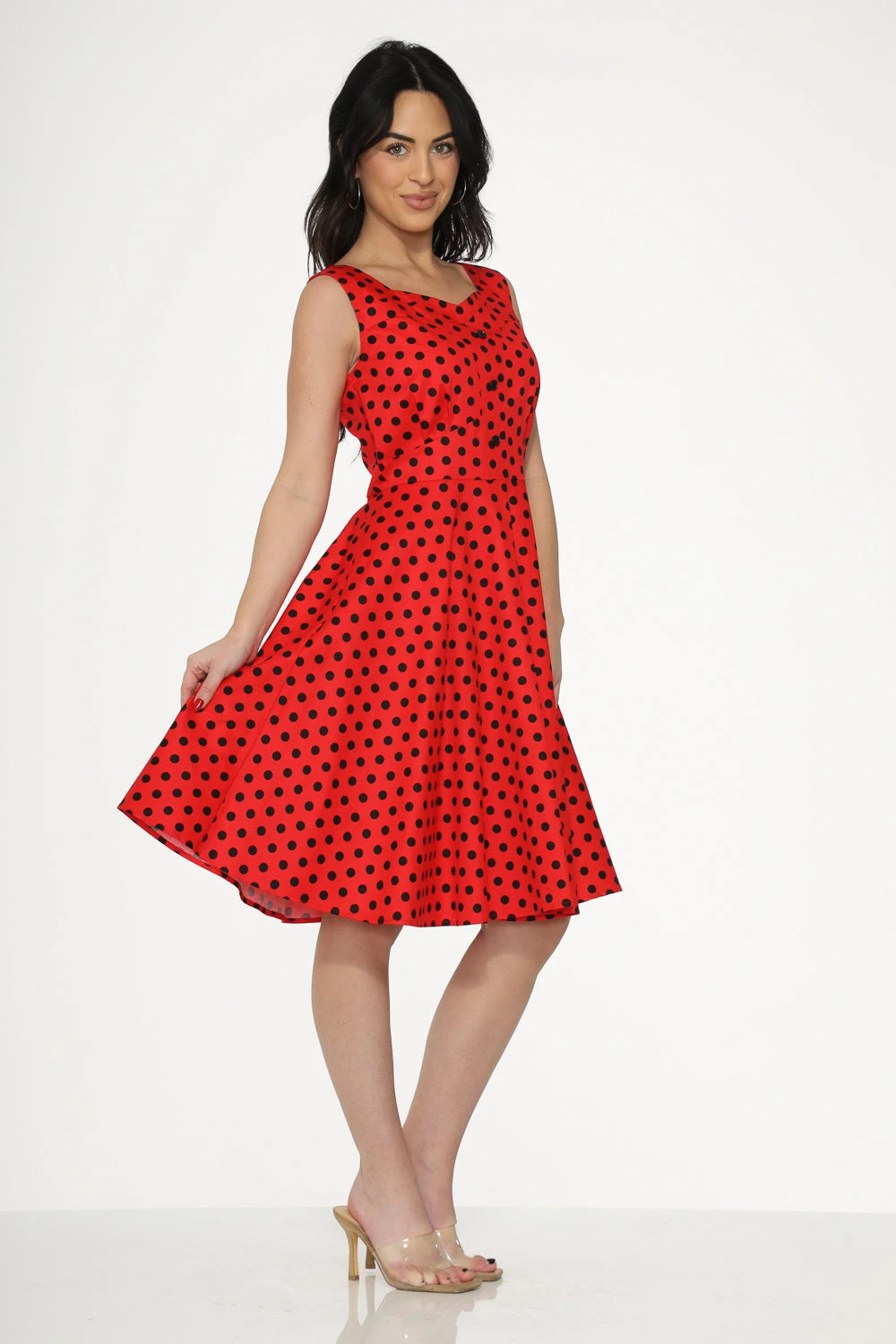 Red Black Polka Dot Swing Dress 3 Red Black Polka Dot Swing Dress - Image 3