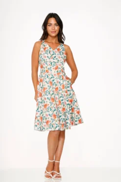 Pink Floral Swing Dress -Molly Bracken Clothing Shop 23870 Pink Floral Swing Dress 4