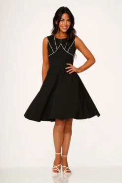 Black & White Piping Swing Dress -Molly Bracken Clothing Shop 24230 Black White Piping Swing Dress 11