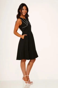 Black & White Piping Swing Dress -Molly Bracken Clothing Shop 24230 Black White Piping Swing Dress 7