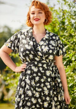 Just Wandering Camp Collar Wrap Dress -Molly Bracken Clothing Shop 260836 bumble bees bloom 10