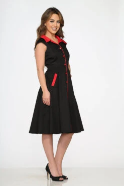 Black Red Trim Swing Dress -Molly Bracken Clothing Shop 3310 Black Red Trim Dress 10
