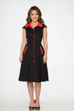 Black Red Trim Swing Dress -Molly Bracken Clothing Shop 3310 Black Red Trim Dress 14