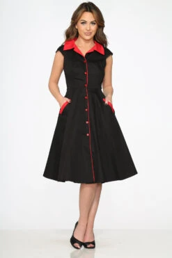 Black Red Trim Swing Dress -Molly Bracken Clothing Shop 3310 Black Red Trim Dress 2
