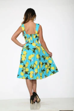 Lemon Print Swing Dress -Molly Bracken Clothing Shop 3558 Aqua Lemon Dress 13