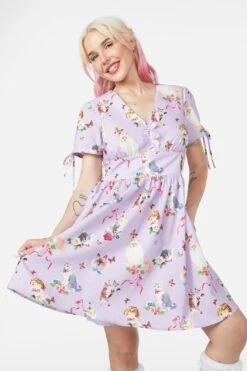 Kitsch Kitty Print Dress -Molly Bracken Clothing Shop DGFY434 005 1