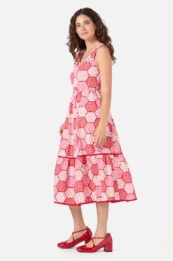Patchwork Tiered Midi Dress -Molly Bracken Clothing Shop PGFZ121 130 22