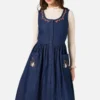 Rabbit Embroidered Denim Dress