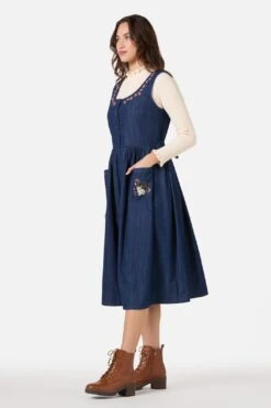 Rabbit Embroidered Denim Dress -Molly Bracken Clothing Shop PGFZ259 420 13